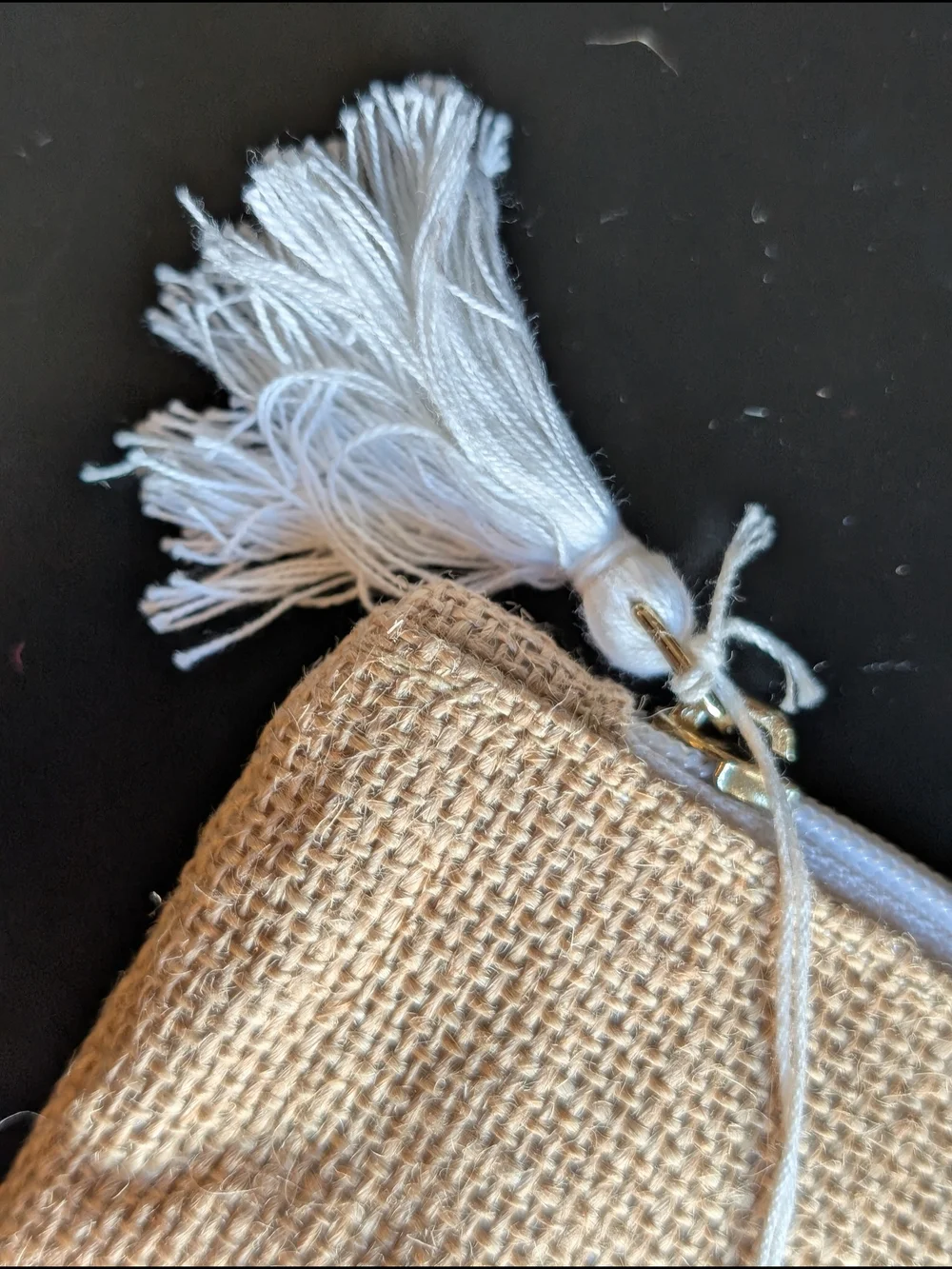 Mud Pie Natural Burlap Cosmetic Pouch with White Script